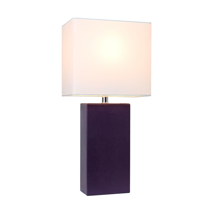 Lalia Home Lexington 21in Leather Base Table Lamp Eggplant Purple