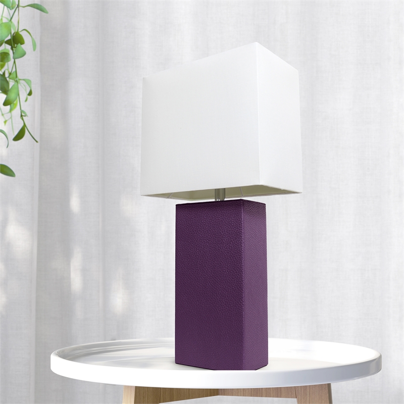 Lalia Home Lexington 21in Leather Base Table Lamp Eggplant Purple