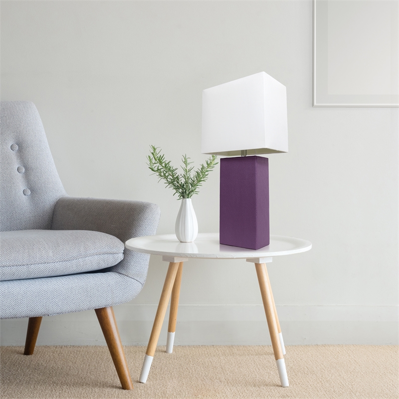 Lalia Home Lexington 21in Leather Base Table Lamp Eggplant Purple