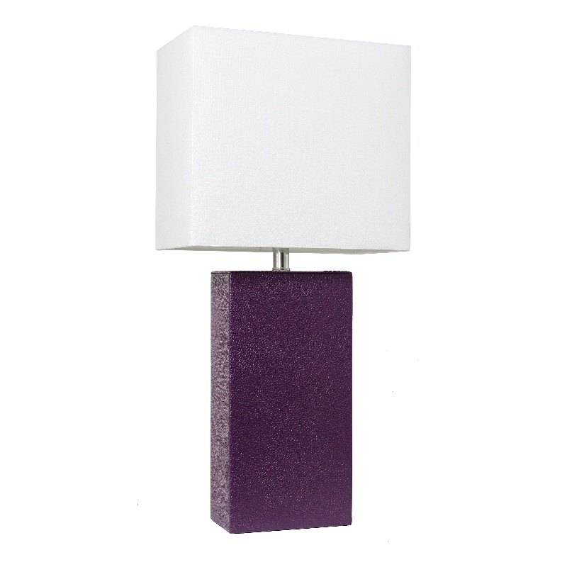 Lalia Home Lexington 21in Leather Base Table Lamp Eggplant Purple
