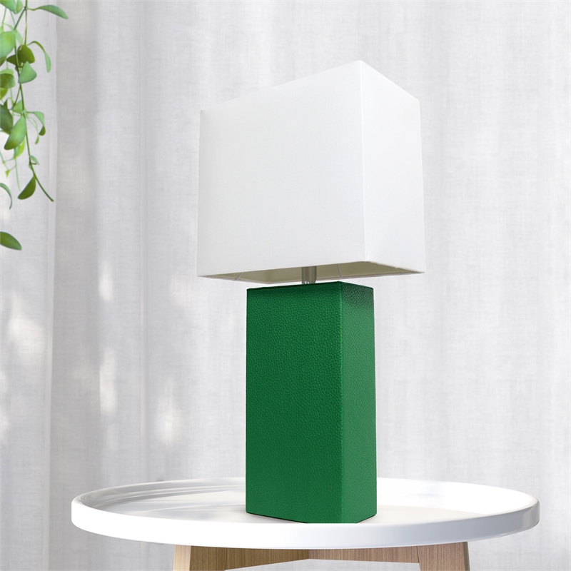 Lalia Home Lexington 21in Leather Base Table Lamp Green