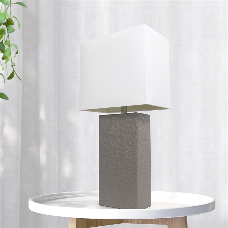 Lalia Home Lexington 21in Leather Base Table Lamp Gray