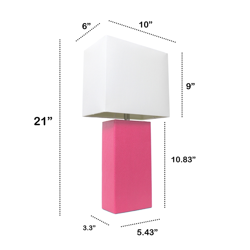 Lalia Home Lexington 21in Leather Base Table Lamp Hot Pink