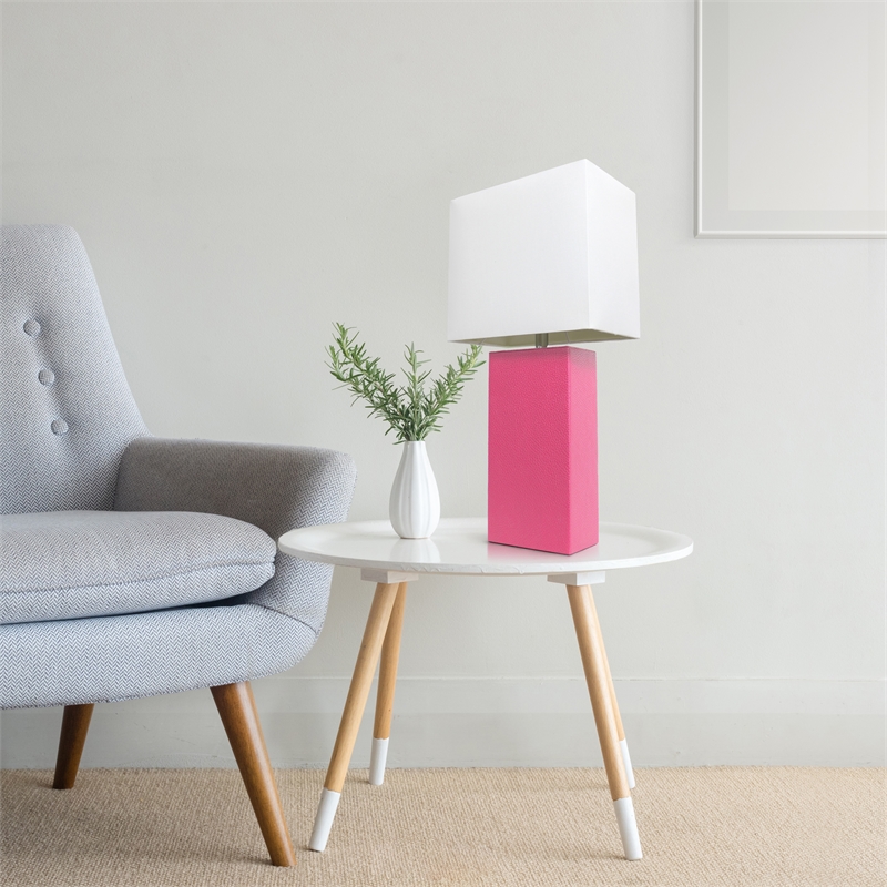 Lalia Home Lexington 21in Leather Base Table Lamp Hot Pink
