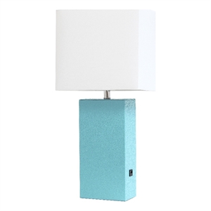 lalia home 21in leather base table lamp with usb charging port aqua