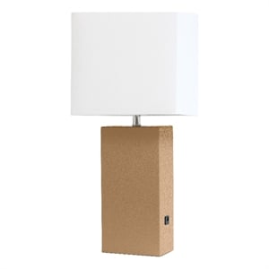lalia home 21in leather base table lamp with usb charging port beige