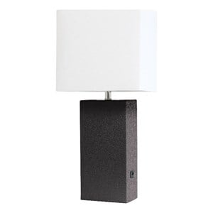 lalia home 21in leather base table lamp with usb charging port espresso brown