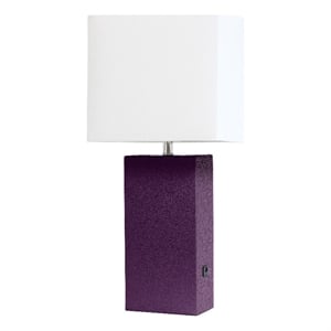 lalia home 21in leather base table lamp with usb charging port eggplant purple