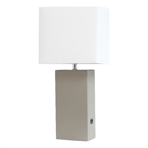 lalia home 21in leather base table lamp with usb charging port gray