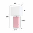 Lalia Home 21in Leather Base Table Lamp with USB Charging Port Pink
