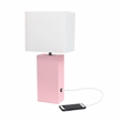 Lalia Home 21in Leather Base Table Lamp with USB Charging Port Pink