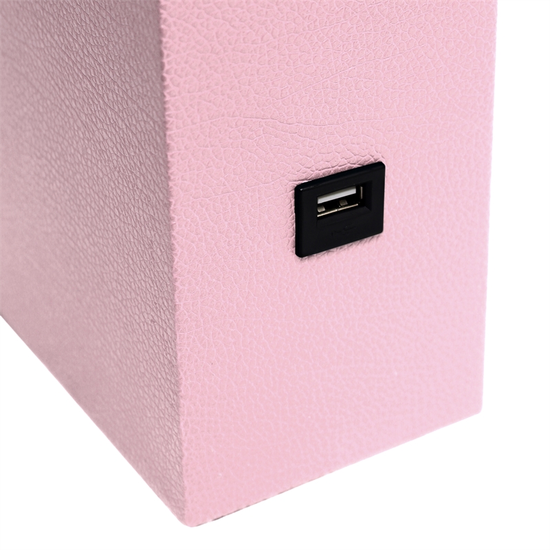 Lalia Home 21in Leather Base Table Lamp with USB Charging Port Pink