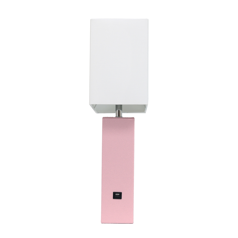 Lalia Home 21in Leather Base Table Lamp with USB Charging Port Pink