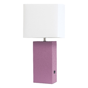 lalia home 21in leather base table lamp with usb charging port purple