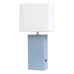 lalia home 21in leather base table lamp with usb charging port periwinkle