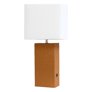 lalia home 21in leather base table lamp with usb charging port tan