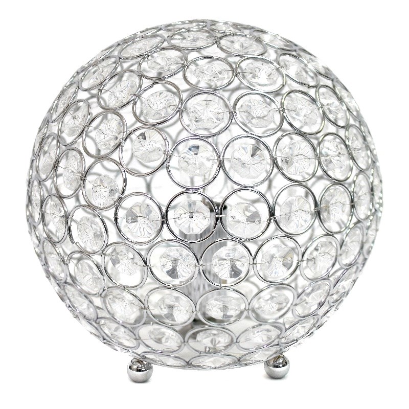 Lalia Home 8in Metal Crystal Round Sphere Glamourous Orb Table Lamp Chrome