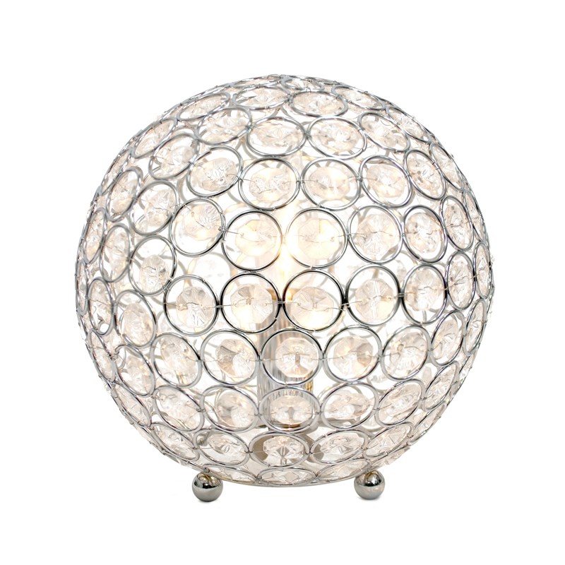 Lalia Home 8in Metal Crystal Round Sphere Glamourous Orb Table Lamp Chrome
