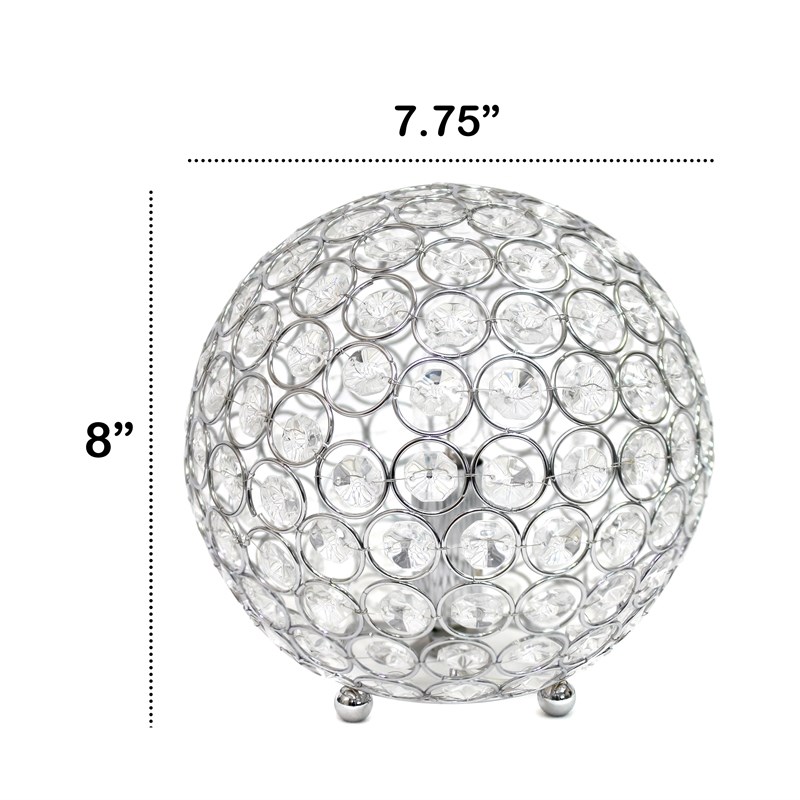 Lalia Home 8in Metal Crystal Round Sphere Glamourous Orb Table Lamp Chrome