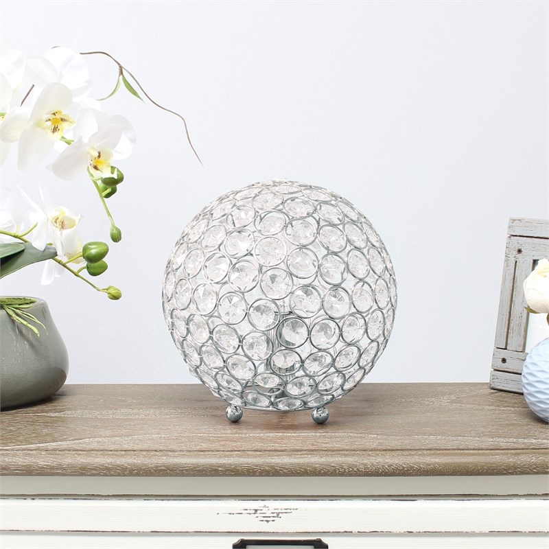 Lalia Home 8in Metal Crystal Round Sphere Glamourous Orb Table Lamp Chrome