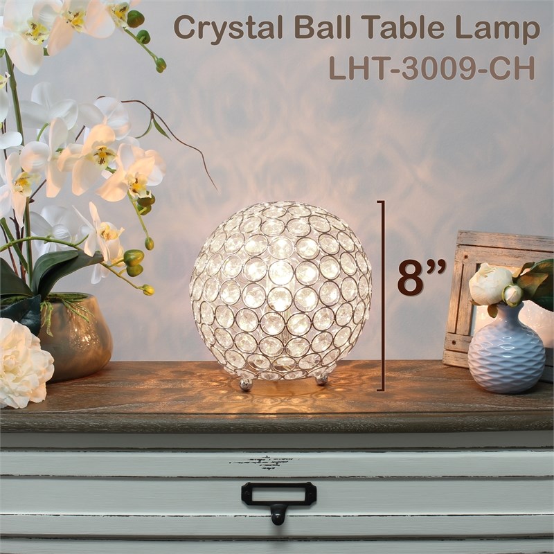 Lalia Home 8in Metal Crystal Round Sphere Glamourous Orb Table Lamp Chrome
