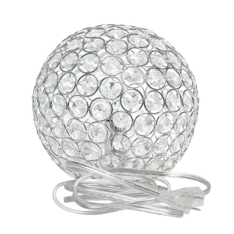 Lalia Home 8in Metal Crystal Round Sphere Glamourous Orb Table Lamp Chrome