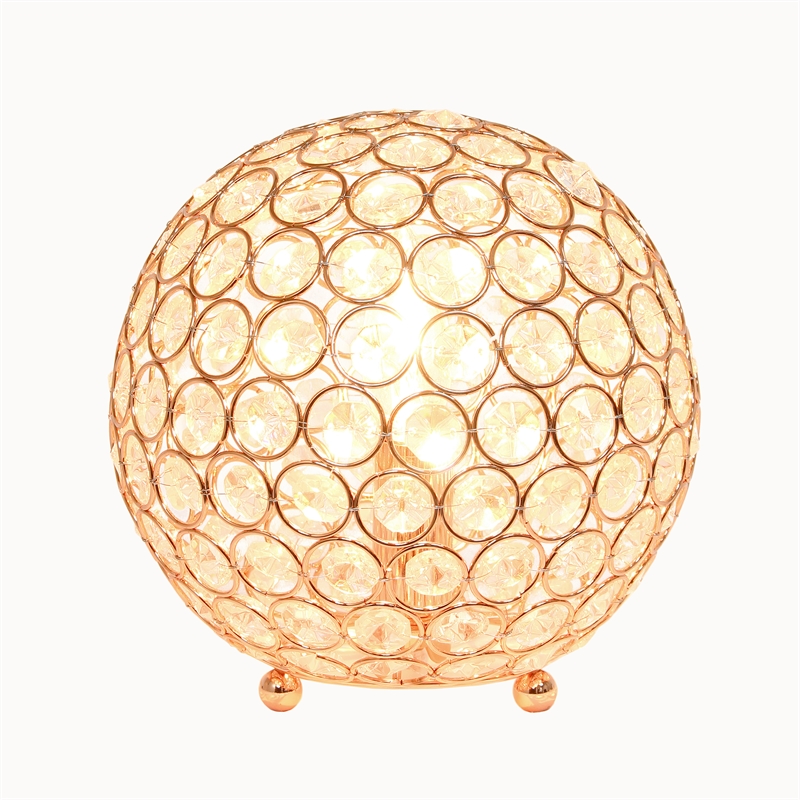 Lalia Home 8in Metal Crystal Round Sphere Glamourous Orb Table Lamp Rose Gold