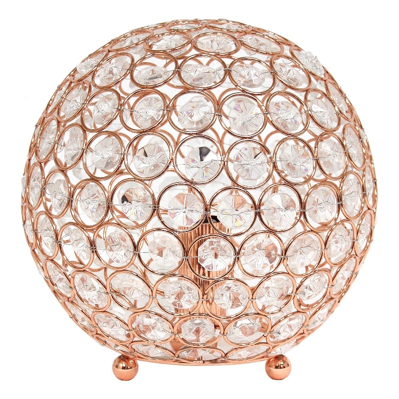 Lalia Home 8in Metal Crystal Round Sphere Glamourous Orb Table Lamp Rose Gold