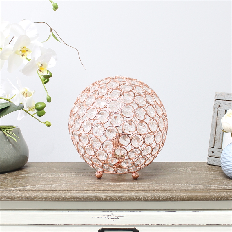 Lalia Home 8in Metal Crystal Round Sphere Glamourous Orb Table Lamp Rose Gold