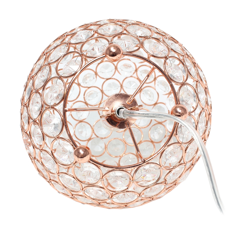 Lalia Home 8in Metal Crystal Round Sphere Glamourous Orb Table Lamp Rose Gold