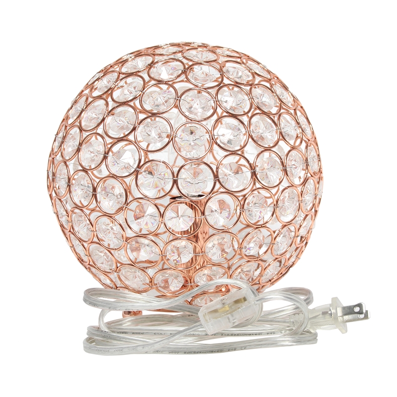 Lalia Home 8in Metal Crystal Round Sphere Glamourous Orb Table Lamp Rose Gold