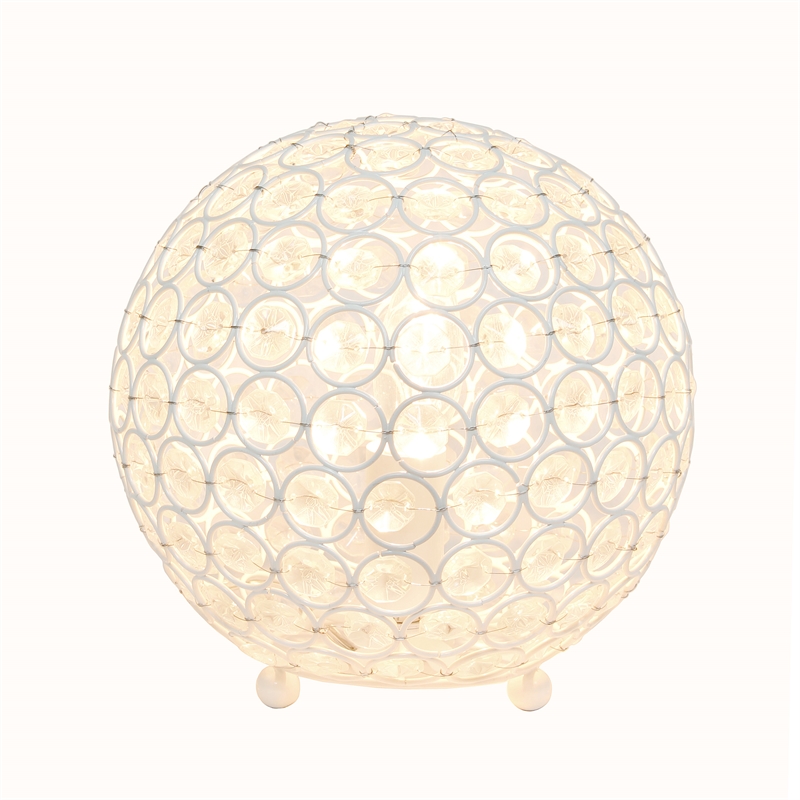 Lalia Home 8in Metal Crystal Round Sphere Glamourous Orb Table Lamp White