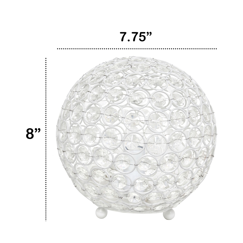 Lalia Home 8in Metal Crystal Round Sphere Glamourous Orb Table Lamp White