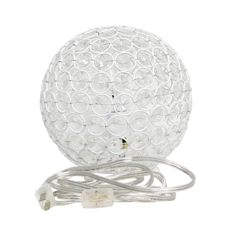 Lalia Home 8in Metal Crystal Round Sphere Glamourous Orb Table Lamp White
