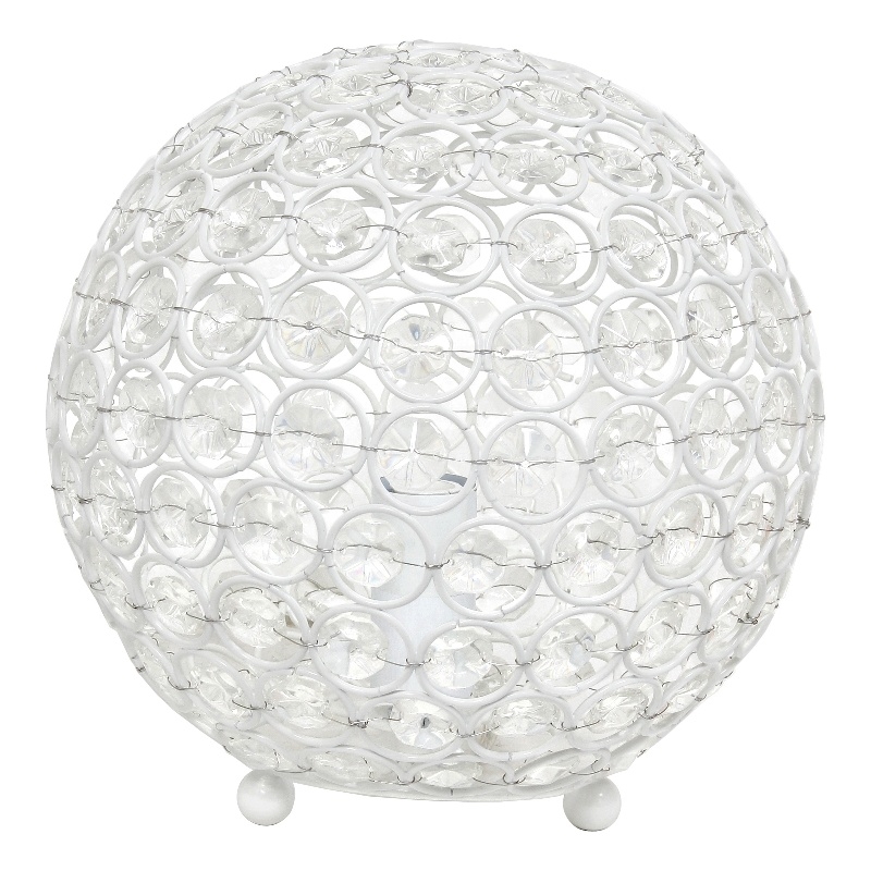 Lalia Home 8in Metal Crystal Round Sphere Glamourous Orb Table Lamp White