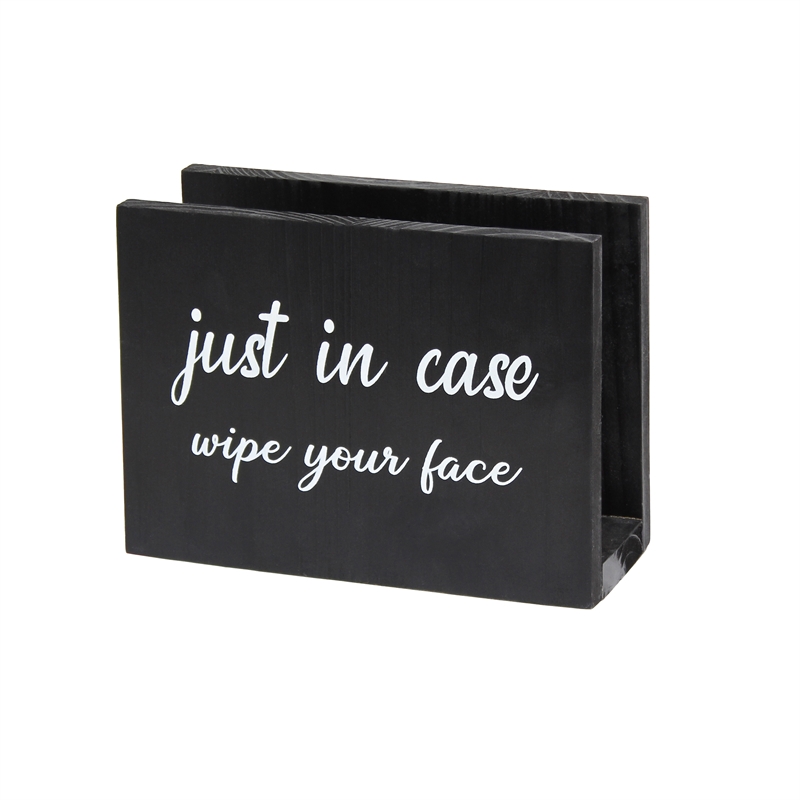 Elegant Designs Wooden Caddy Napkin and Cup Holder Set Black with White Script