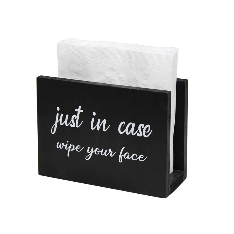 Elegant Designs Wooden Caddy Napkin and Cup Holder Set Black with White Script