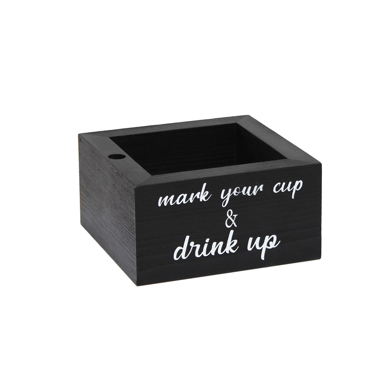 Elegant Designs Wooden Caddy Napkin and Cup Holder Set Black with White Script