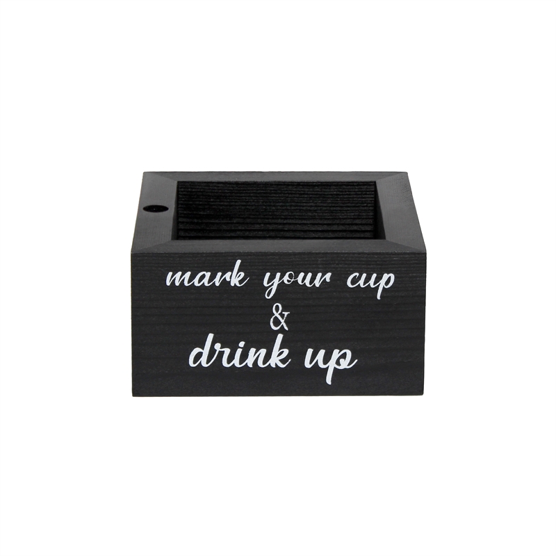 Elegant Designs Wooden Caddy Napkin and Cup Holder Set Black with White Script