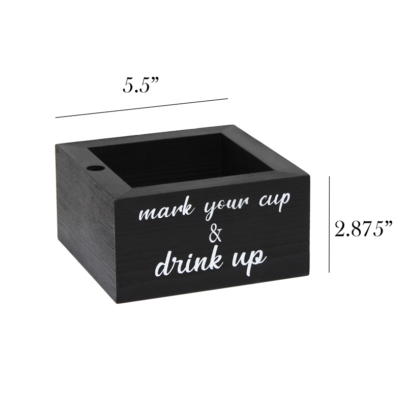 Elegant Designs Wooden Caddy Napkin and Cup Holder Set Black with White Script
