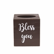 Elegant Designs Wood Tissue Box Cover with Sliding Base & White Script - Brown