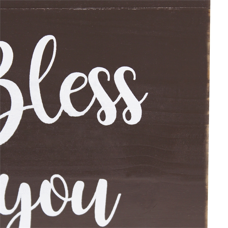 Elegant Designs Wood Tissue Box Cover with Sliding Base & White Script - Brown