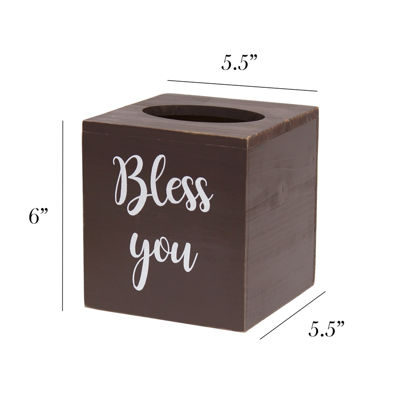 Elegant Designs Wood Tissue Box Cover with Sliding Base & White Script - Brown
