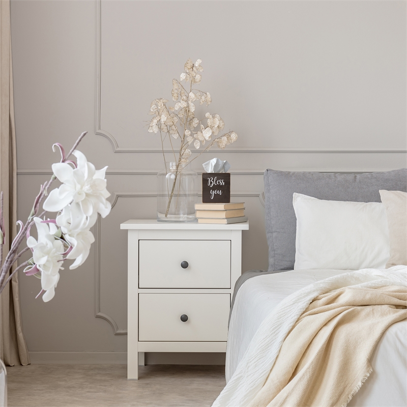 Elegant Designs Wood Tissue Box Cover with Sliding Base & White Script - Brown