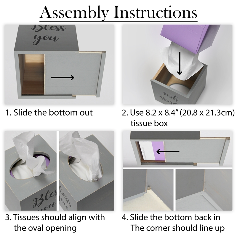 Elegant Designs Wood Tissue Box Cover with Sliding Base & White Script - Brown