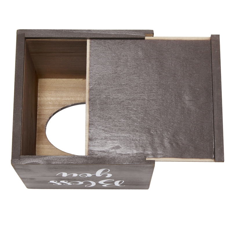 Elegant Designs Wood Tissue Box Cover with Sliding Base & White Script - Brown