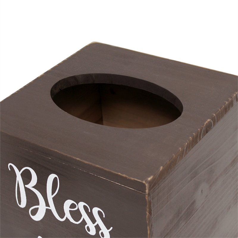 Elegant Designs Wood Tissue Box Cover with Sliding Base & White Script - Brown