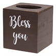 Elegant Designs Wood Tissue Box Cover with Sliding Base & White Script - Brown