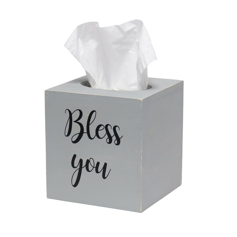 Elegant Designs Wood Tissue Box Cover with Sliding Base & Black Script - Gray