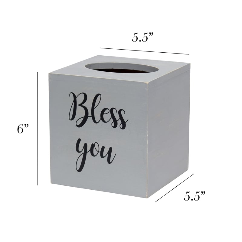 Elegant Designs Wood Tissue Box Cover with Sliding Base & Black Script - Gray